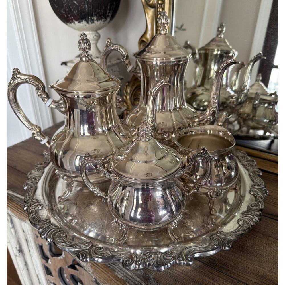 Towle Grand Duchess Style Silverplate 4-Pc. Tea Set with Ornate Sheridan Tray